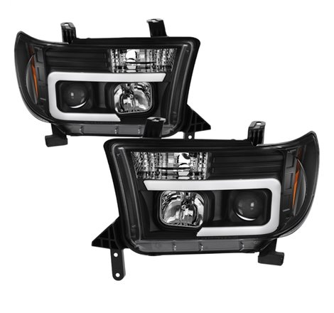 Spyder 08-13 Toyota Sequoia Projector Headlights - Light Bar DRL - Black PRO-YD-TTU07V2-LB-BK