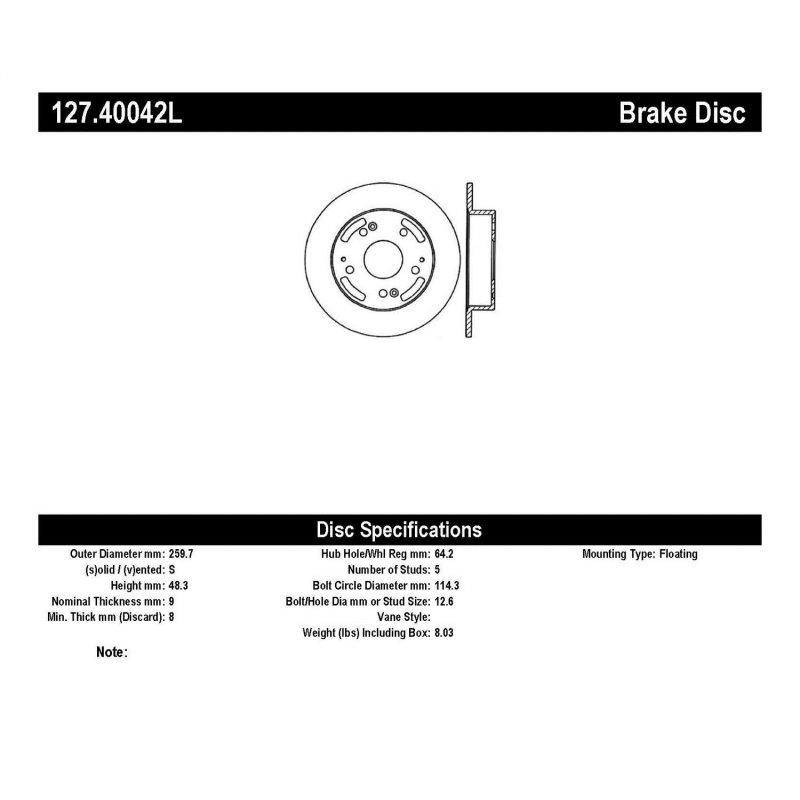 StopTech 02-06 Acura RSX Incl. Type S / 97-01 Integra Type R Slotted & Drilled Left Rear Rotor