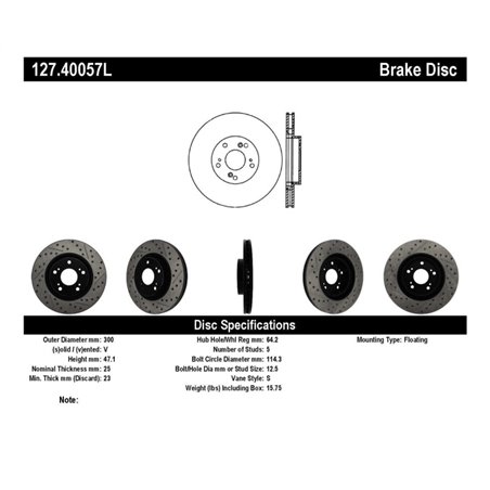 StopTech 02-06 Acura RSX Type S / 06-09 Honda Civic Si Slotted & Drilled Left Front Rotor