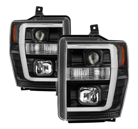 Spyder 08-10 Ford F-250 Projector Headlights V2 - Light Bar DRL LED - Black PRO-YD-FS08V2-LB-BK