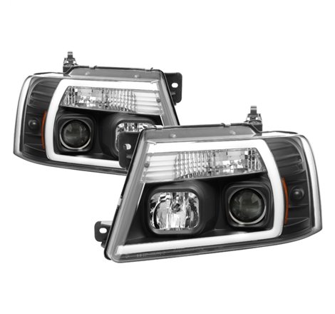 Spyder 04-08 Ford F-150 Projector Headlights - Light Bar DRL - Black PRO-YD-FF15004V2-LB-BK