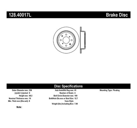 StopTech Acura & Honda Civic/Del Sol Drilled Left Rear Rotor