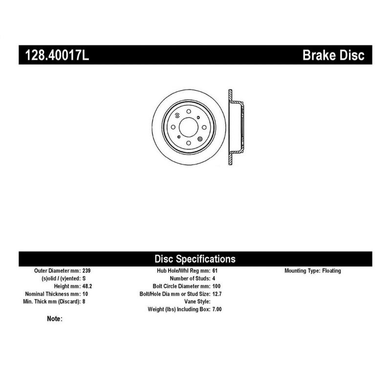 StopTech Acura & Honda Civic/Del Sol Drilled Left Rear Rotor