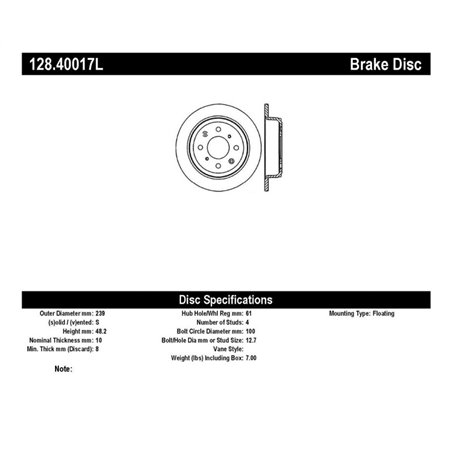 StopTech Acura & Honda Civic/Del Sol Drilled Left Rear Rotor