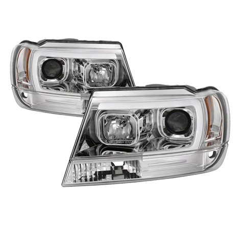 Spyder 99-04 Jeep Grand Cherokee Projector Headlights - Light Bar DRL LED - Chrome