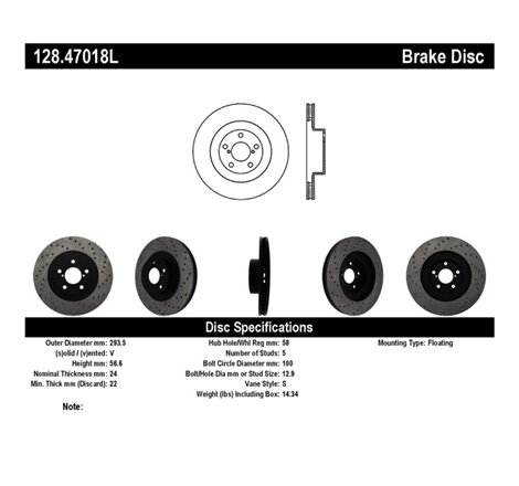 StopTech 02-10 WRX Drilled Left Front Rotor