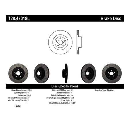 StopTech 02-10 WRX Drilled Left Front Rotor