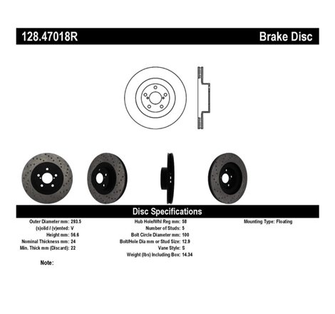 StopTech 02-10 WRX Drilled Right Front Rotor