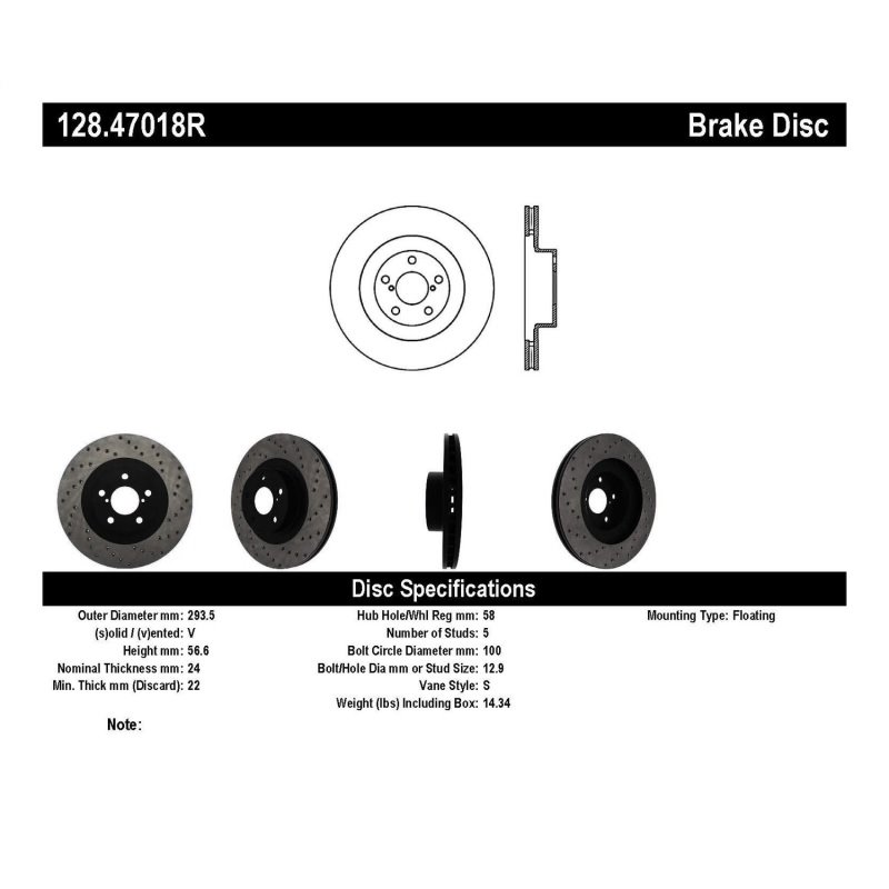 StopTech 02-10 WRX Drilled Right Front Rotor