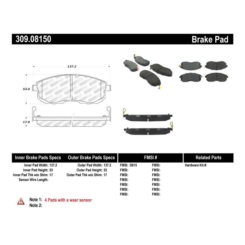 StopTech Performance 02-05 Infiniti G35 / 07-09 Nissan Altima/Sentra / 6/02-05 350Z Front Brake Pa