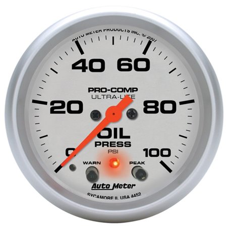 Autometer Ultra-Lite 66.7mm Oil Press 2 5/8in 100PSI Digital Stepper Motor w/ Peak & Warning Light