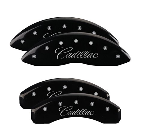 MGP 4 Caliper Covers Engraved F & R Cursive/Cadillac Black Finish Silver Char 2015 Cadillac CTS