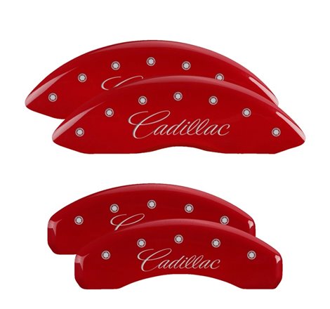 MGP 4 Caliper Covers Engraved Front & Rear Cursive/Cadillac Red Finish Silver Char 2015 Cadillac CTS