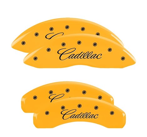 MGP 4 Caliper Covers Engraved F & R Cursive/Cadillac Yellow Finish Black Char 2014 Cadillac CTS