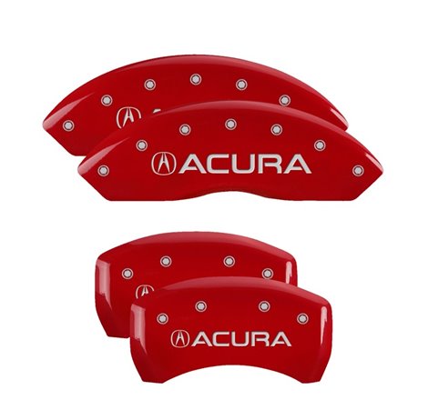 MGP 4 Caliper Covers Engraved Front & Rear Acura Red Finish Silver Char 2019 Acura RDX