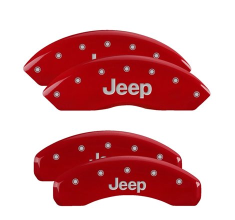 MGP 4 Caliper Covers Engraved Front & Rear Jeep Red Finish Silver Char 2019 Jeep Wrangler