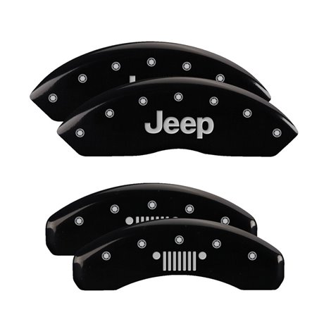 MGP 4 Caliper Covers Engraved Front Jeep Rear Grill Logo Black Finish Silver Char 2019 Jeep Wrangler