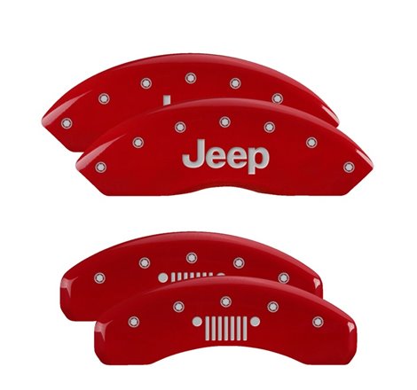 MGP 4 Caliper Covers Engraved Front Jeep Rear Grill Logo Red Finish Silver Char 2018 Jeep Wrangler