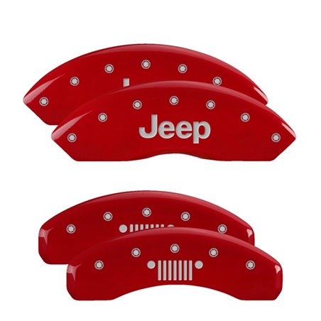 MGP 4 Caliper Covers Engraved Front Jeep Rear Grill Logo Red Finish Silver Char 2018 Jeep Wrangler