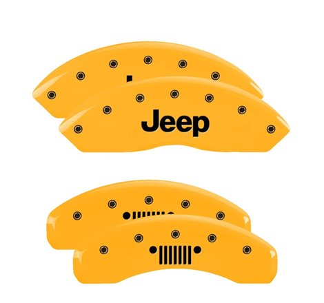 MGP 4 Caliper Covers Engraved Front Jeep Rear Grill Logo Yellow Finish Black Char 2018 Jeep Wrangler