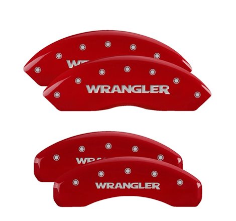 MGP 4 Caliper Covers Engraved Front & Rear Wrangler Red Finish Silver Char 2019 Jeep Wrangler