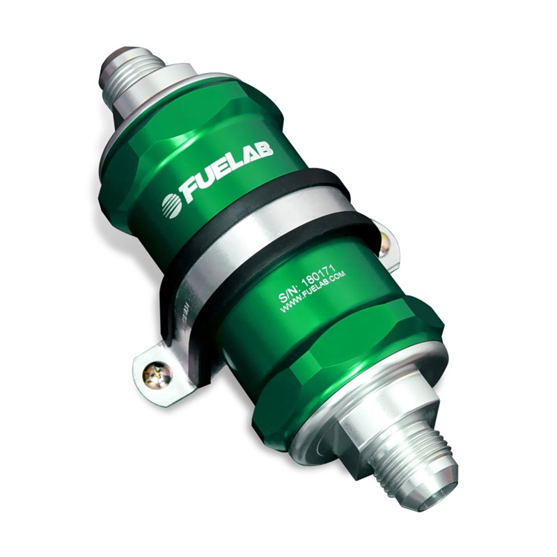 Fuelab 818 In-Line Fuel Filter Standard -10AN In/Out 6 Micron Fiberglass - Green