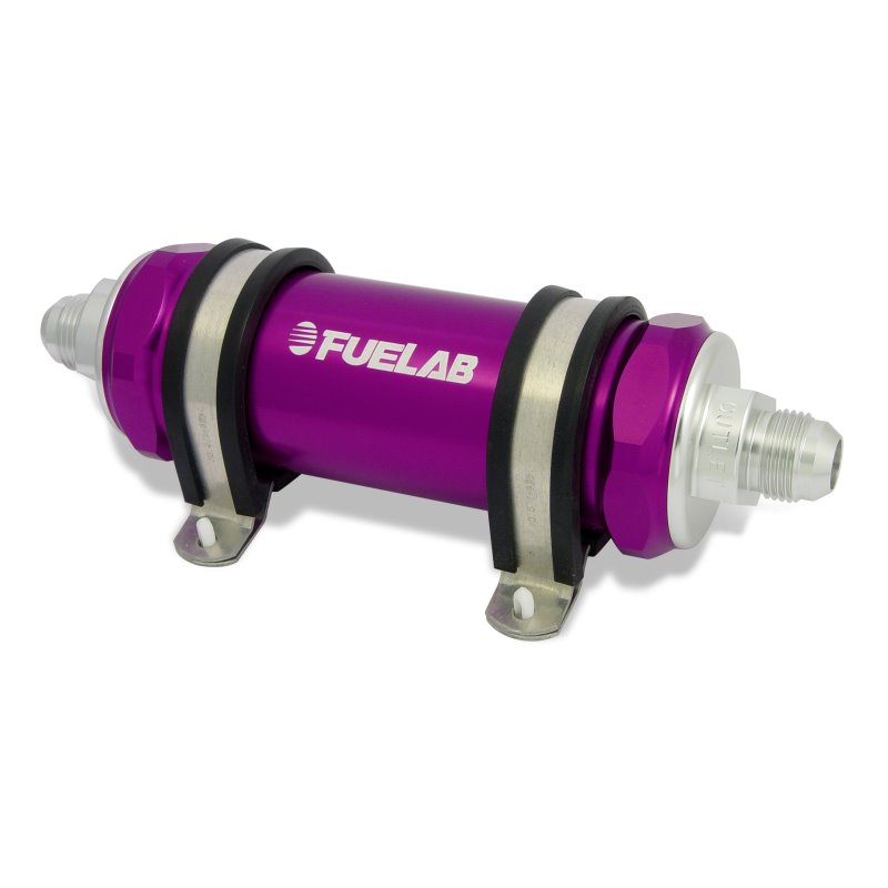 Fuelab 828 In-Line Fuel Filter Long -6AN In/Out 10 Micron Fabric - Purple