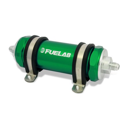 Fuelab 828 In-Line Fuel Filter Long -6AN In/Out 10 Micron Fabric - Green