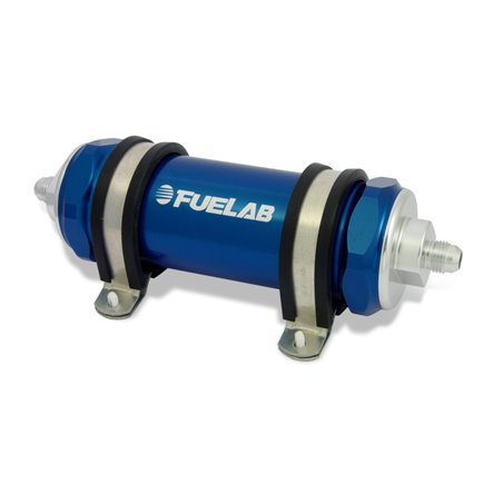 Fuelab 828 In-Line Fuel Filter Long -8AN In/Out 10 Micron Fabric - Blue