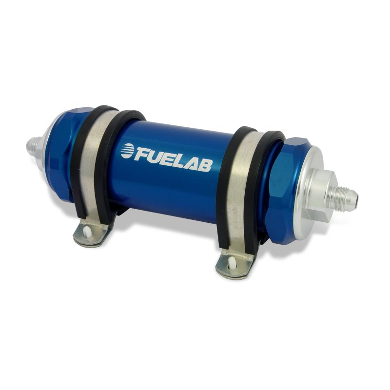 Fuelab 828 In-Line Fuel Filter Long -10AN In/Out 10 Micron Fabric - Blue