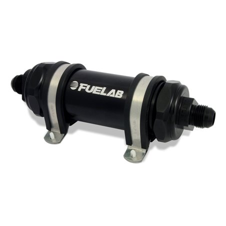 Fuelab 828 In-Line Fuel Filter Long -6AN In/Out 40 Micron Stainless - Black