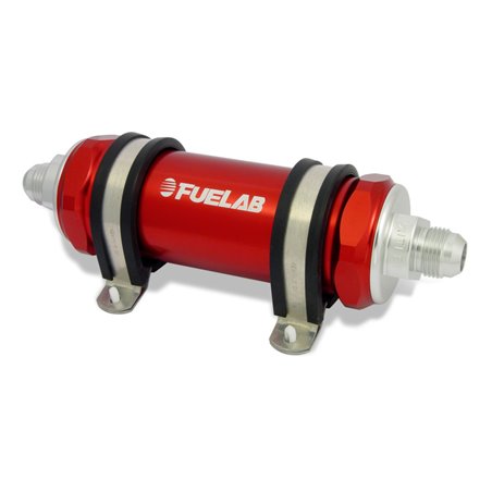 Fuelab 828 In-Line Fuel Filter Long -6AN In/Out 40 Micron Stainless - Red