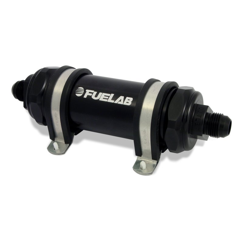 Fuelab 828 In-Line Fuel Filter Long -10AN In/Out 40 Micron Stainless - Black