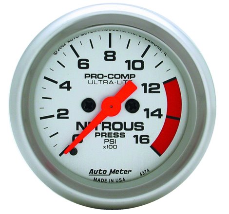 Autometer Ultra-Lite 52mm FSE 0-1600 PSI Nitrous Pressure Gauge