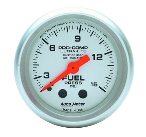 Autometer Ultra-Lite 52mm 0-15 PSI Mechanical Fuel Pressure Gauge