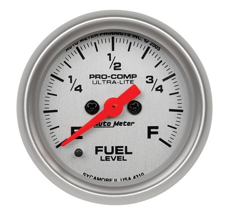 Autometer Ultra-Lite 52mm 0-280 ohm Adj Full Sweep Electronic Fuel Level Programmable Empty-Full  Ga