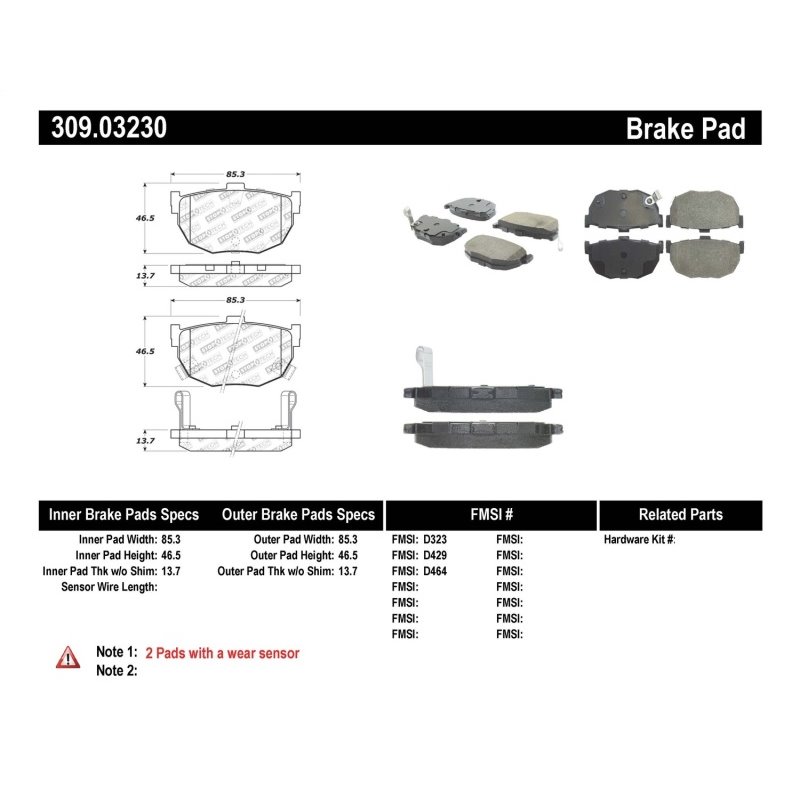 StopTech Performance Hyundai Elantra/Tiburon / Kia Spectra / Nissan Maxima/Stanza Rear Brake Pads