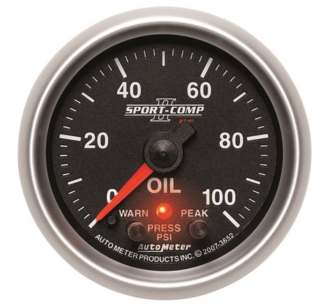 Autometer Sport-Comp II 52.4mm 0-100 PSI Oil Pressure Peak & Warn w/ Electronic Control Gauge