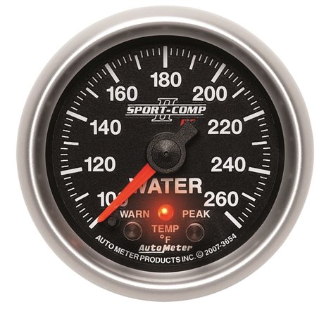 Autometer Sport-Comp II 52.4mm 100-260 Deg F Water Temp Peak & Warn w/ Electronic Control Gauge