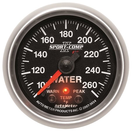 Autometer Sport-Comp II 52.4mm 100-260 Deg F Water Temp Peak & Warn w/ Electronic Control Gauge