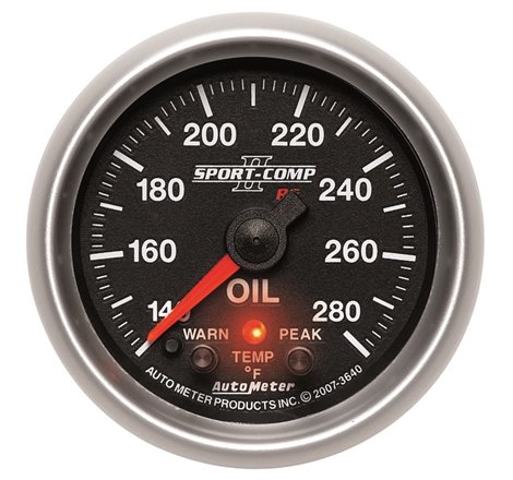 Autometer Sport-Comp II 52.4mm 140-280 Deg F Oil Temperature Peak & Warn w/ Electronic Control Gauge