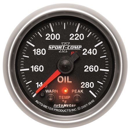 Autometer Sport-Comp II 52.4mm 140-280 Deg F Oil Temperature Peak & Warn w/ Electronic Control Gauge