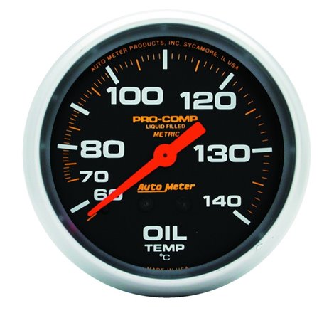 Autometer Liquid Filled Mechanical 66.7mm 140-280 deg F Oil Termperature Gauge Includes 6 ft Tubing