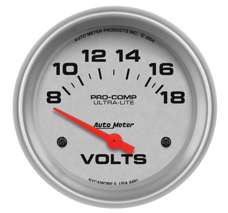 Autometer Ultra-Lite 66.7mm Short Sweep Electric 8-18 Volts Voltmeter