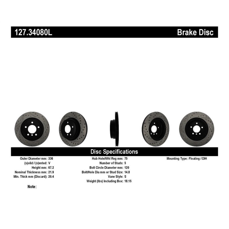 StopTech 06 BMW 330 / 07-09 BMW 335 Slotted & Drilled Left Rear Rotor