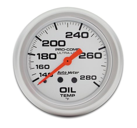 Autometer Ultra-Lite 66.7mm Mechanical 140-280 Degree F Oil Temperature Gauge w/ 6in Tubing