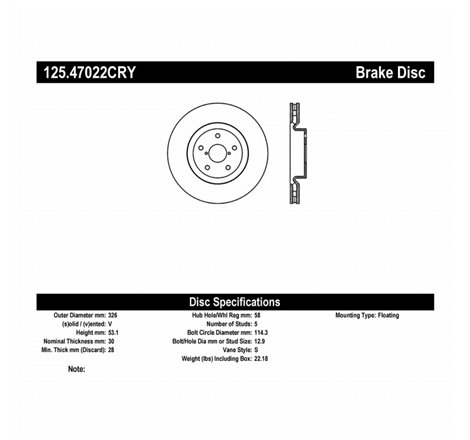 Stoptech 05-07 Subaru Impreza WRX Sti Front High Carbon CRYO-STOP Rotor