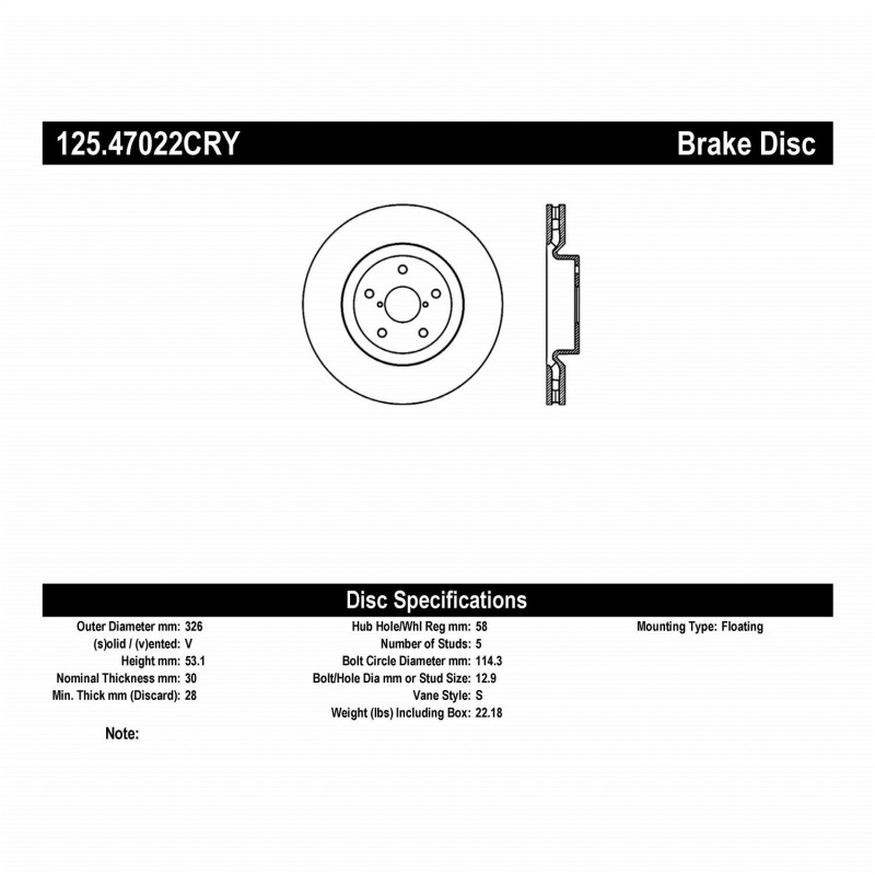 Stoptech 05-07 Subaru Impreza WRX Sti Front High Carbon CRYO-STOP Rotor