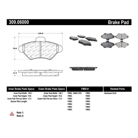 StopTech Performance 94-98 Ford Mustang / 93-97 Thunderbird / 93-97 Mercury Cougar Front Brake Pads