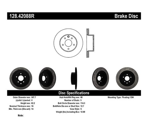 StopTech 08-09 Infiniti EX35 / 05-08 G35 / 09 G37 / 06-09 M35/M45 Drilled Right Rear Rotor